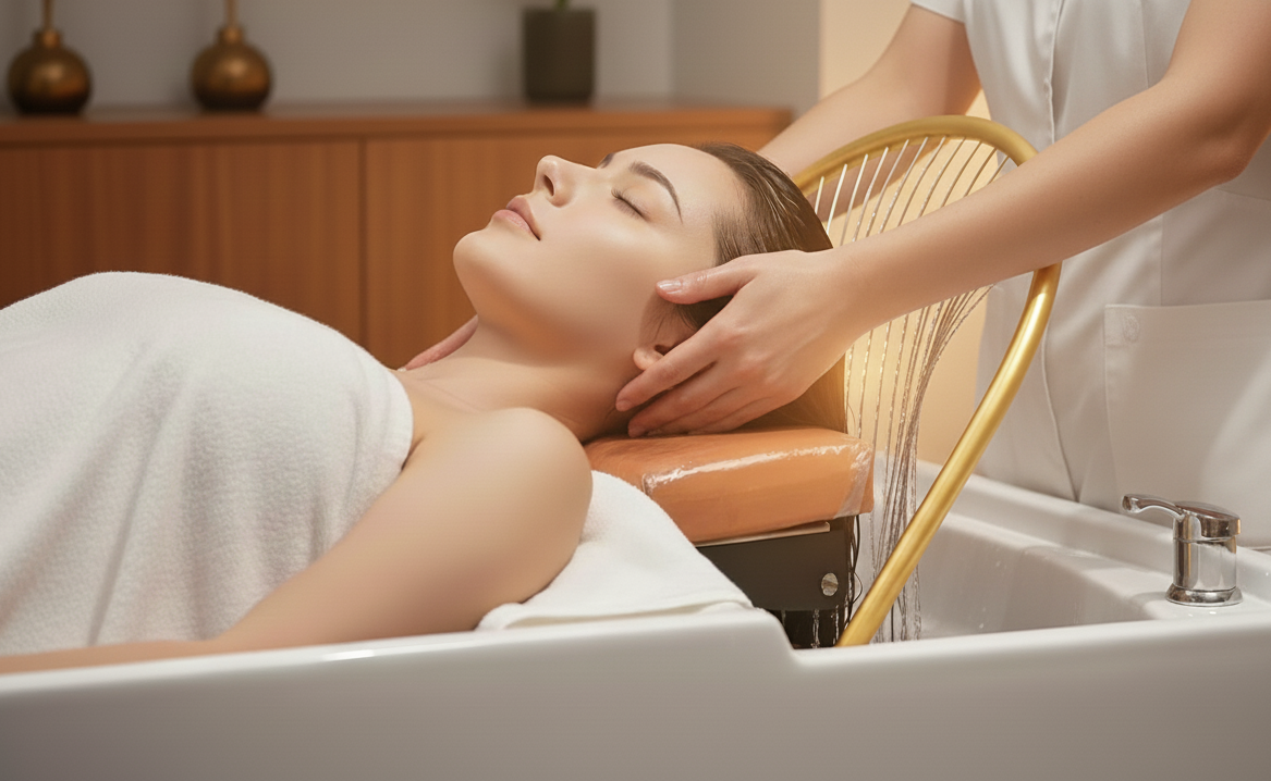 Japanese Head Spa treatment — client receiving a relaxing scalp massage